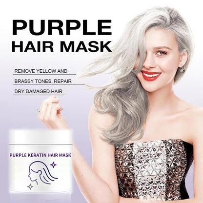 ✨Buy 2 Get 1 Free✨Purple Keratin Hair Mask - Locks Color & Neutralizes Brass & Yellow Tones for Blonde Silver Gray Highlighted Hair