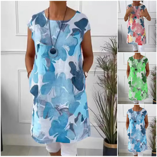 🔥👗Loose Knee-Length Dress with Butterfly Print✨