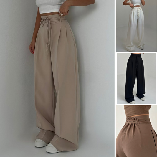 Women’s Solid Color High-Waist Straight-Leg Pants