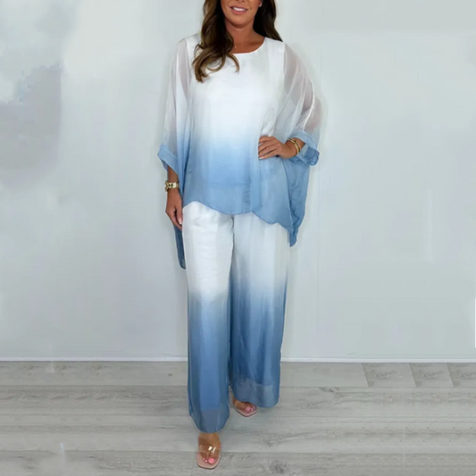 Mesh Mix Dip Dye Loose Flowy Top & Trouser Set