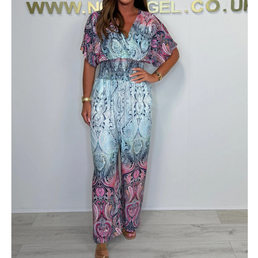 🌷 Summer Hot Sale 50% Off 🩵 Bohemian Print Wide Leg Jumpsuit